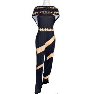 Loragal Women's Strapless Bodycon Houndstooth Jumpsuit Shaw Wrap Colorblock  XL